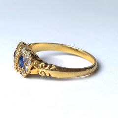 Edwardian Ruby, Sapphire and Diamond 18 Carat Gold Love Ring
