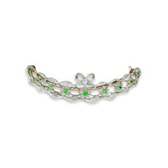 Edwardian Russian Demantoid Garnet and Diamond Gold Brooch