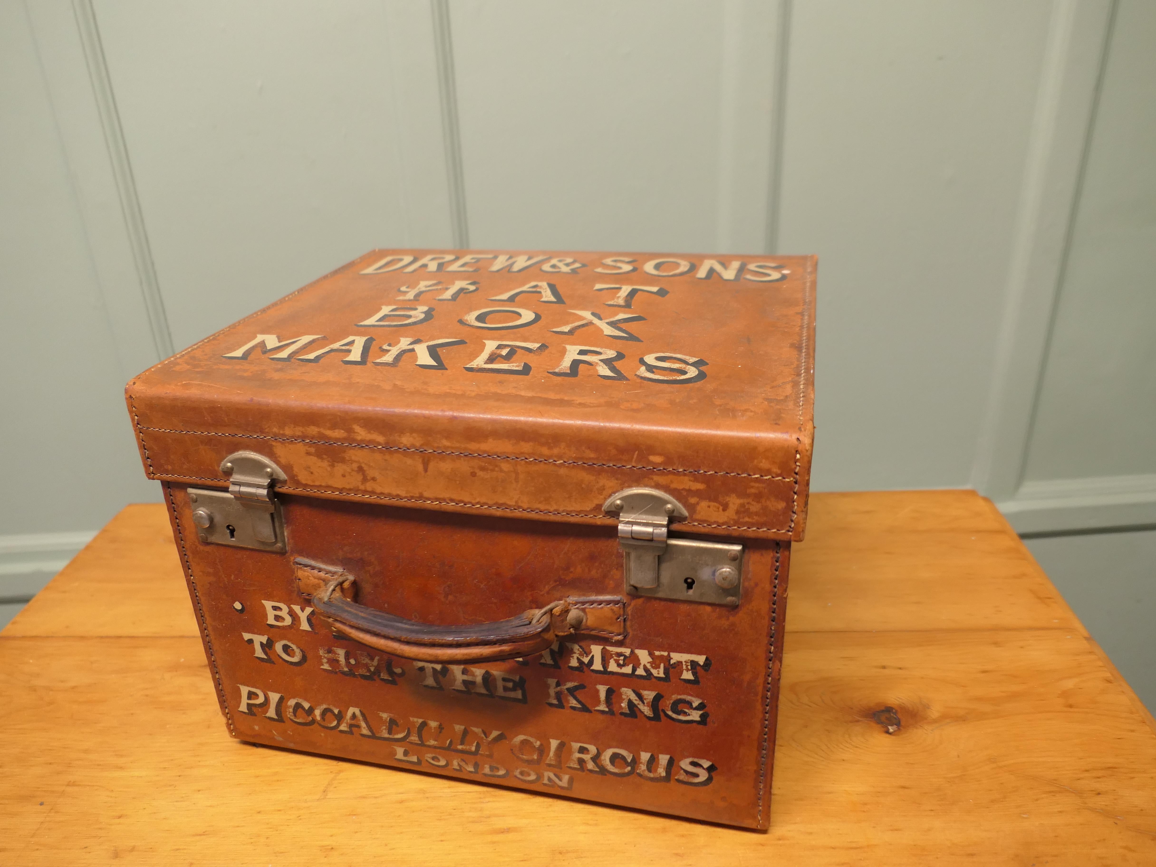 Edwardian Salesman’s Sample Hat Box by Drew and Sons Trunk Makers

This is a unique piece, it is a 19th Century Traveling salesman sample showing the quality of leather suitcases and luggage produced by Drew and Sons of Piccadilly
It has pockets to