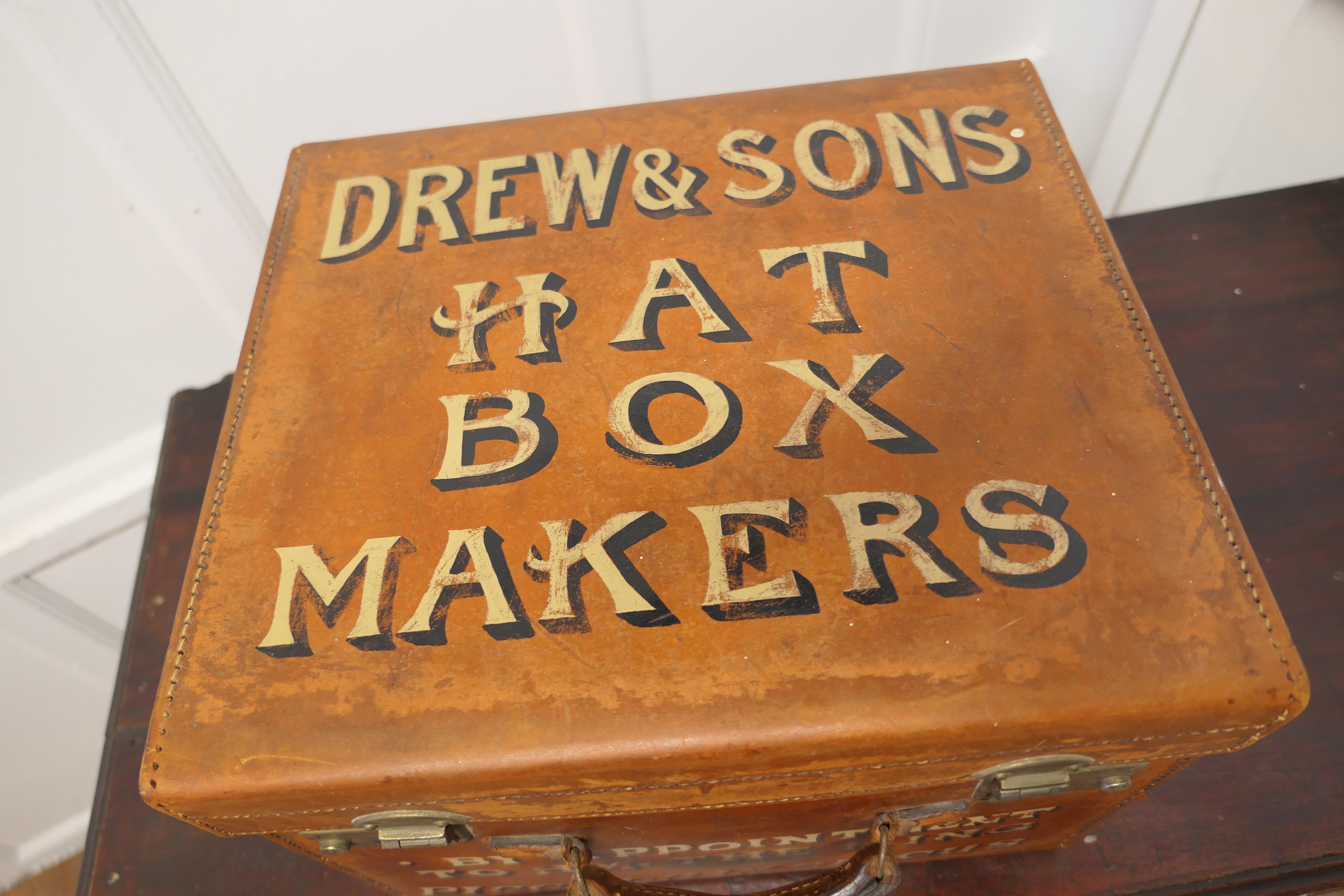 Leather Edwardian Salesman’s Sample Hat Box by Drew and Sons Trunk Makers   For Sale