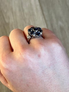 Edwardian Sapphire and Diamond 14 Carat White Gold Cluster Ring