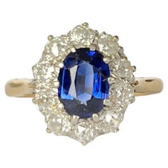 Edwardian Sapphire and Diamond 18 Carat and Platinum Cluster Ring Edwardian Sapphire and Diamond 18 Carat and Platinum Cluster Ring