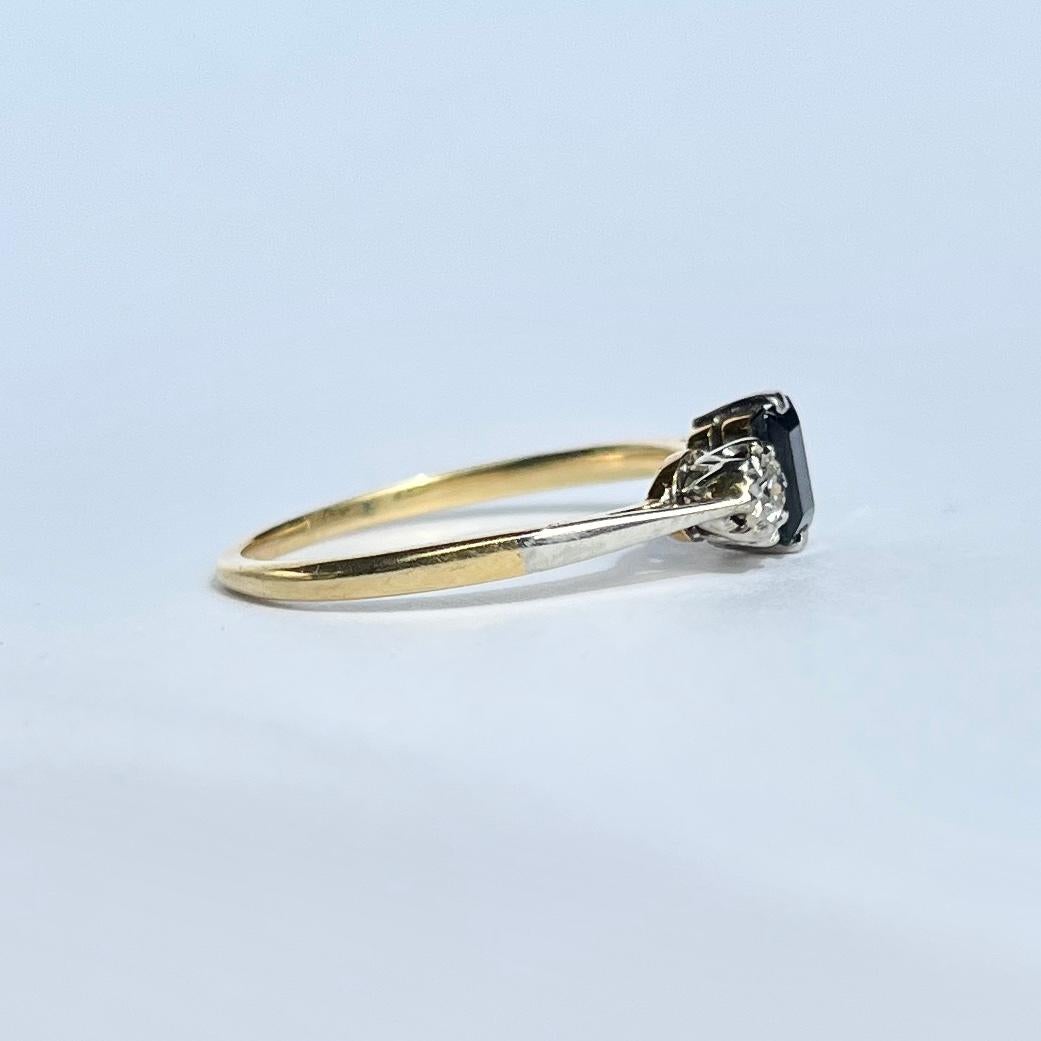 Women's Edwardian Sapphire and Diamond 18 Carat and Platinum Three Stone Ring For Sale