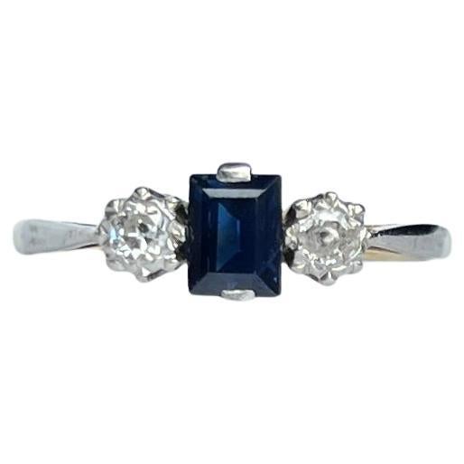 Edwardian Sapphire and Diamond 18 Carat and Platinum Three Stone Ring For Sale