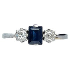 Antique Edwardian Sapphire and Diamond 18 Carat and Platinum Three Stone Ring