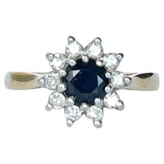 Edwardian Sapphire and Diamond 18 Carat Gold and Platinum Cluster Ring