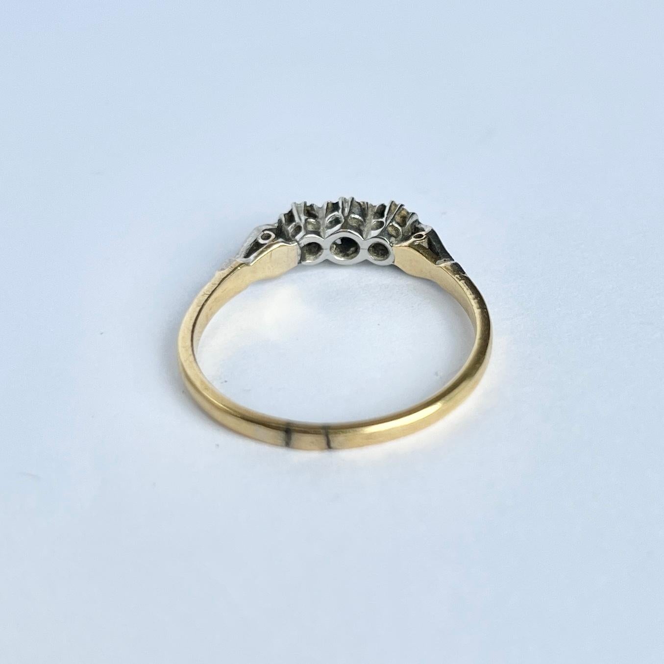 Edwardian Sapphire and Diamond 18 Carat Gold and Platinum Three Stone Ring In Good Condition For Sale In Chipping Campden, GB