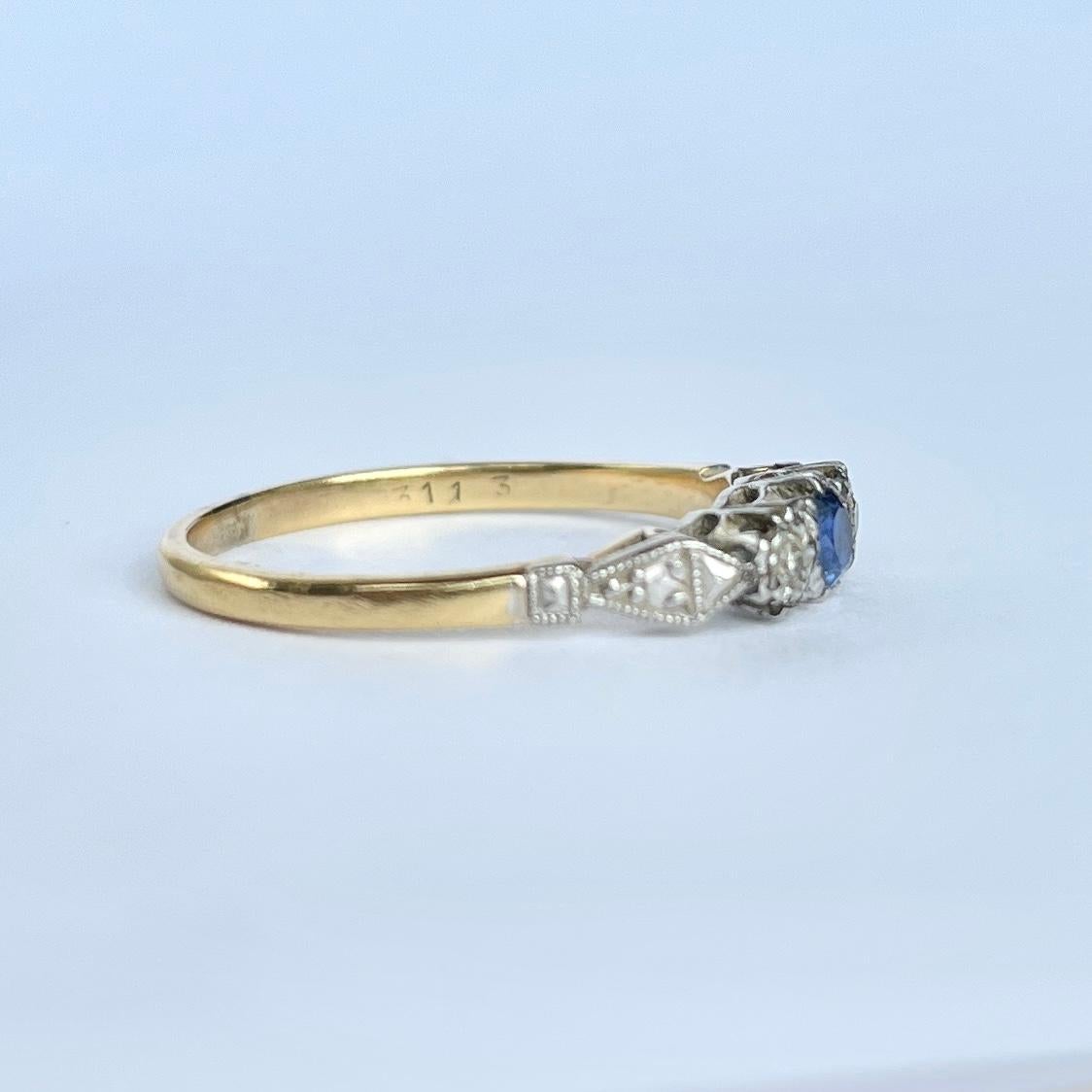 Women's Edwardian Sapphire and Diamond 18 Carat Gold and Platinum Three Stone Ring For Sale