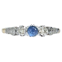 Vintage Edwardian Sapphire and Diamond 18 Carat Gold and Platinum Three Stone Ring