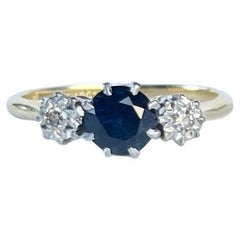 Edwardian Sapphire and Diamond 18 Carat Gold and Platinum Three Stone Ring Edwardian Sapphire and Diamond 18 Carat Gold and Platinum Three Stone Ring