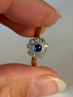 Bague grappe édouardienne en or 18 carats avec saphirs et diamants