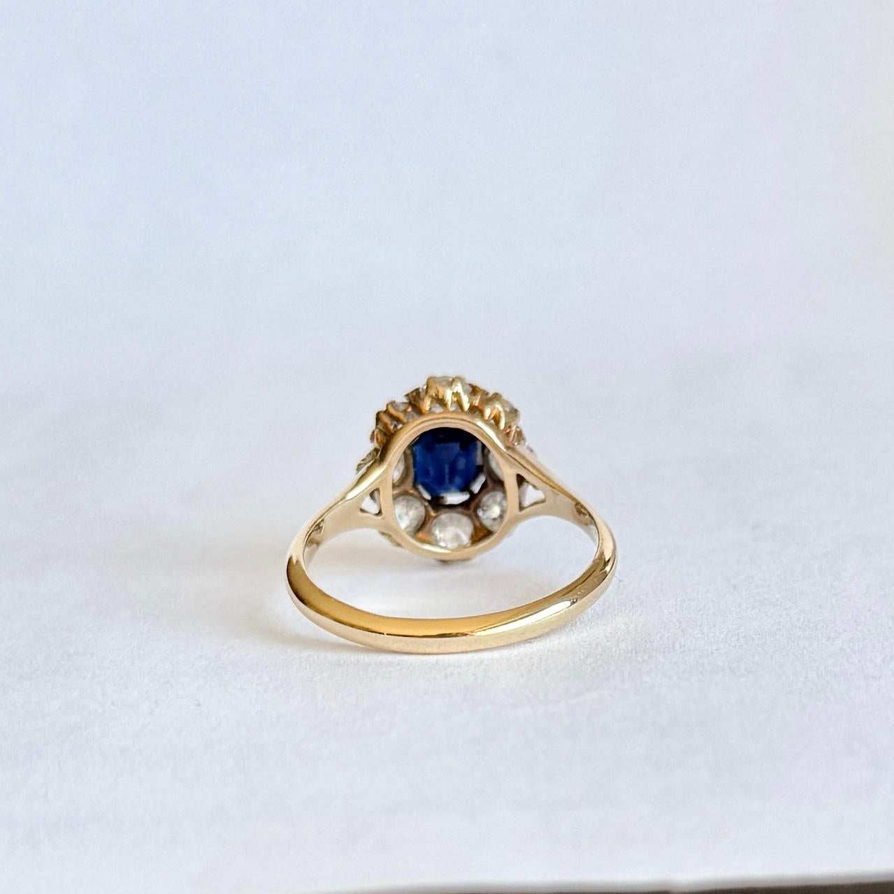 Edwardian Sapphire und Diamant 18 Karat Gold Cluster Ring für Damen oder Herren im Angebot