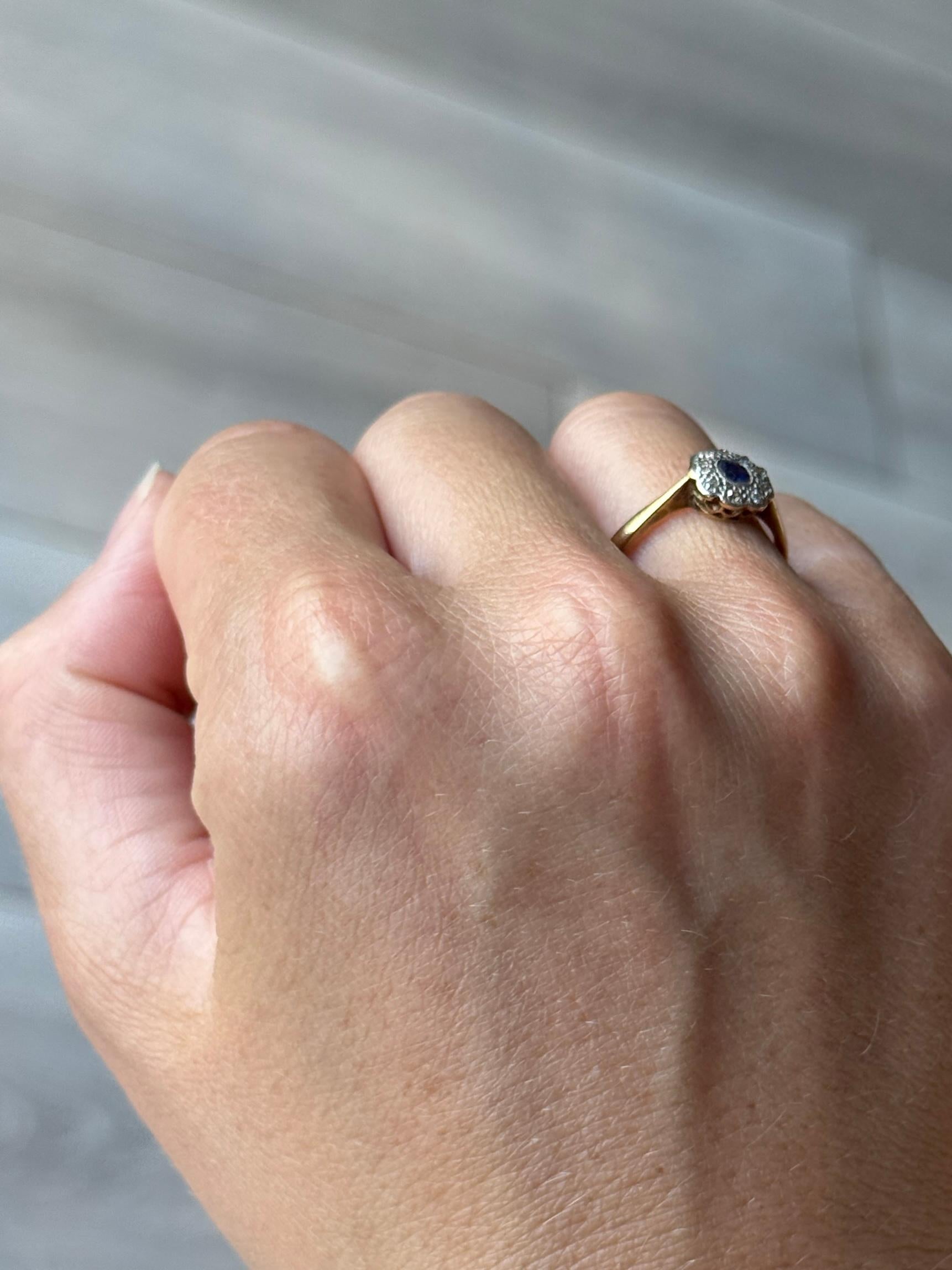 da uomo o donna Anello a grappolo con zaffiro e diamante in oro 18 carati di epoca edoardiana in vendita