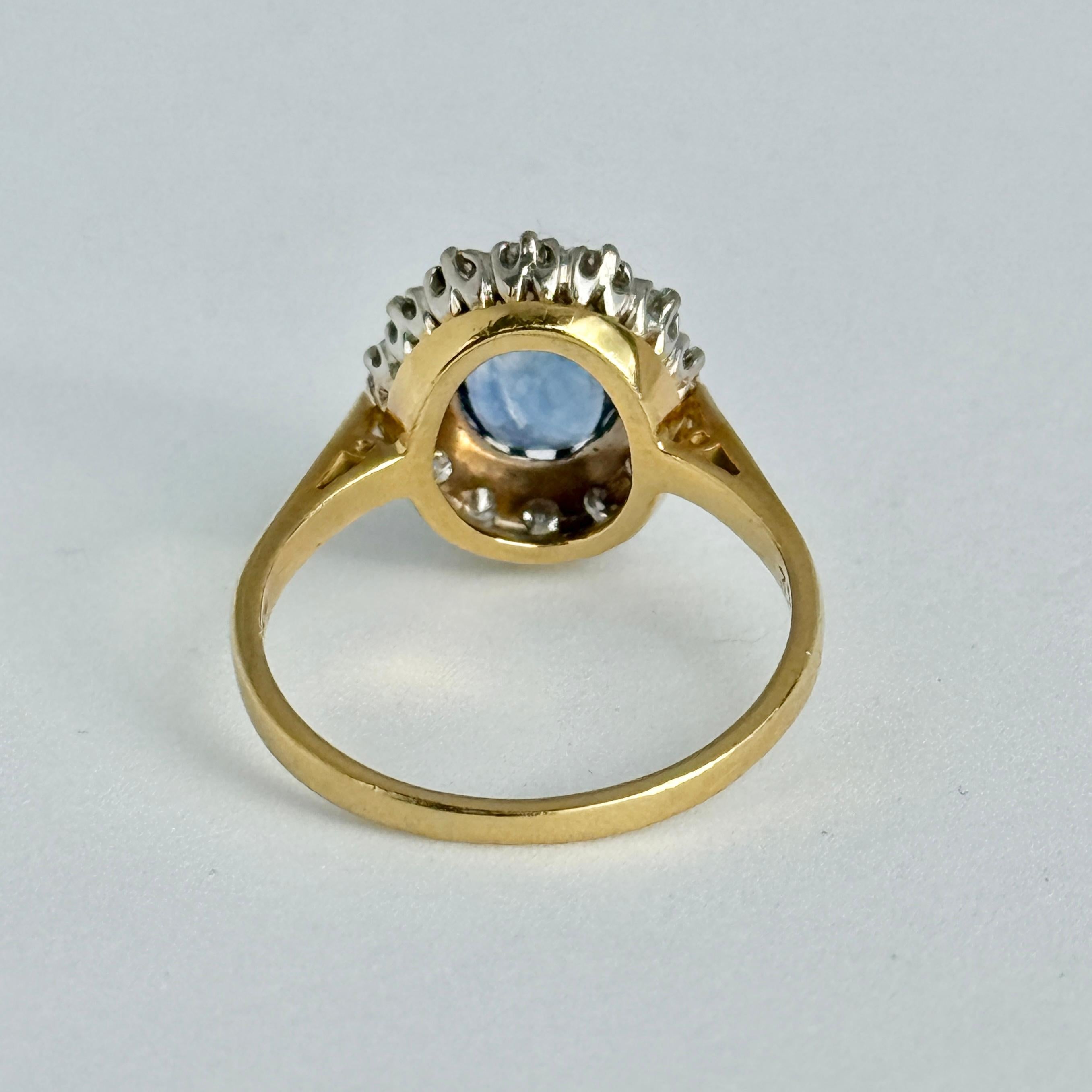 da uomo o donna Anello a grappolo con zaffiro e diamante in oro 18 carati di epoca edoardiana in vendita