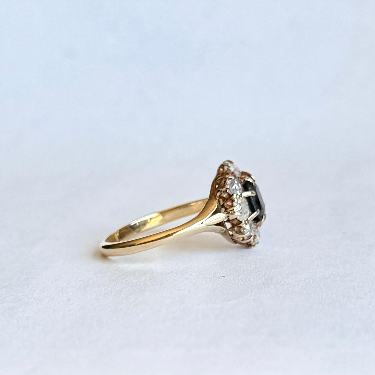 Edwardian Sapphire und Diamant 18 Karat Gold Cluster Ring im Angebot 1