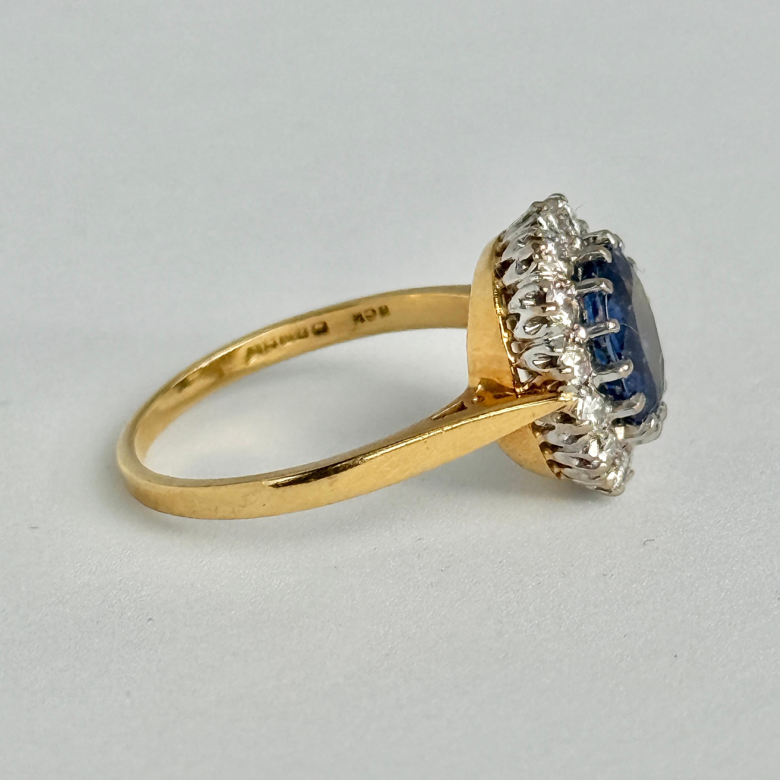 Anello a grappolo con zaffiro e diamante in oro 18 carati di epoca edoardiana in vendita 1