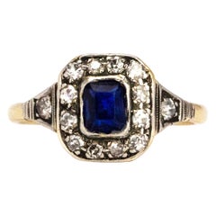 Edwardian Sapphire and Diamond 18 Carat Gold Cluster Ring