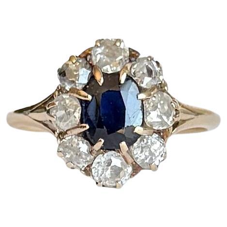 Edwardian Sapphire and Diamond 18 Carat Gold Cluster Ring
