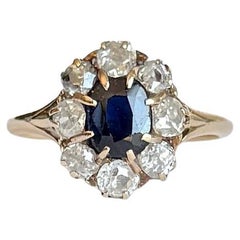 Edwardian Sapphire and Diamond 18 Carat Gold Cluster Ring