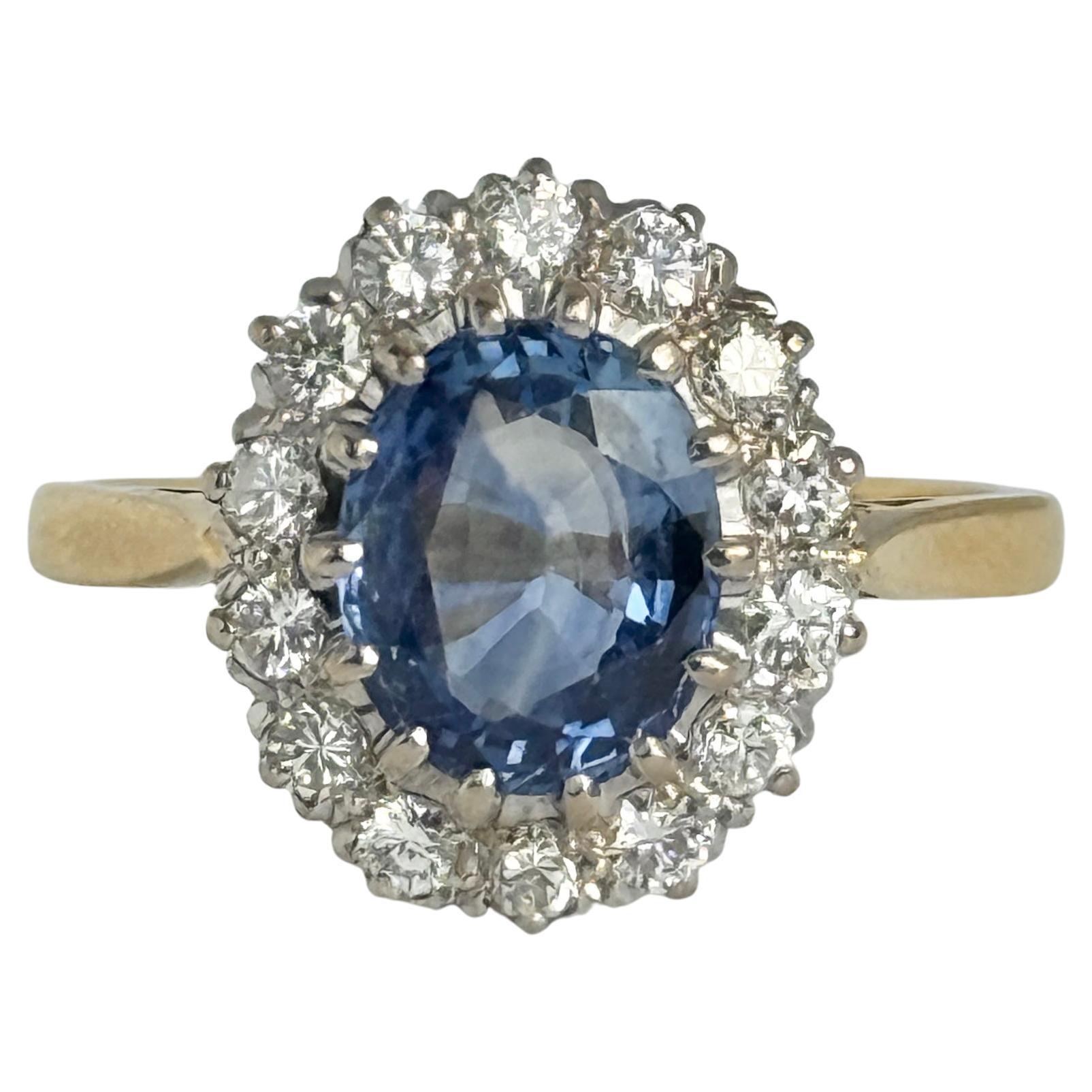 Anello a grappolo con zaffiro e diamante in oro 18 carati di epoca edoardiana in vendita