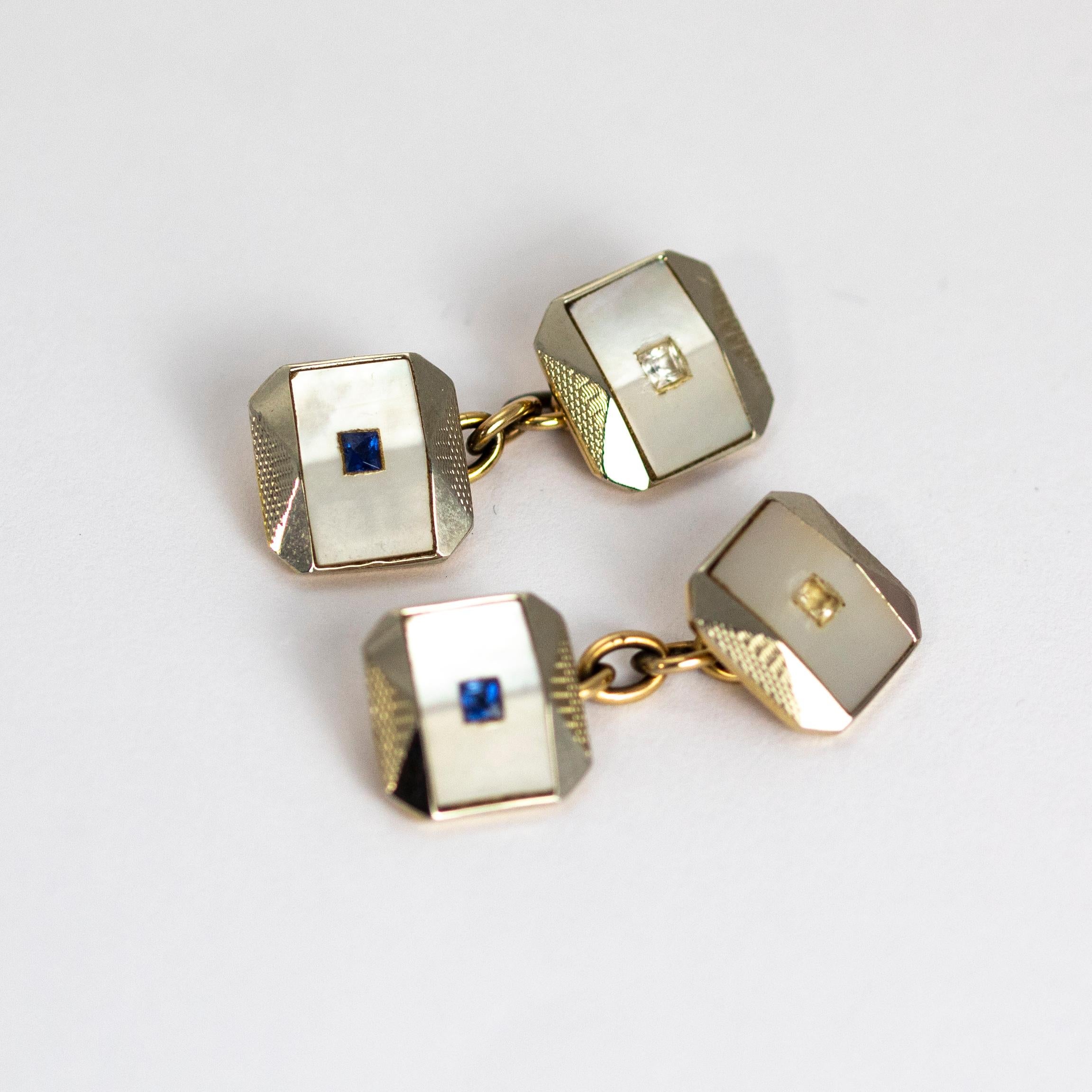 Edwardian Sapphire and Diamond 18 Carat Gold Cuff Links In Fair Condition In Chipping Campden, GB