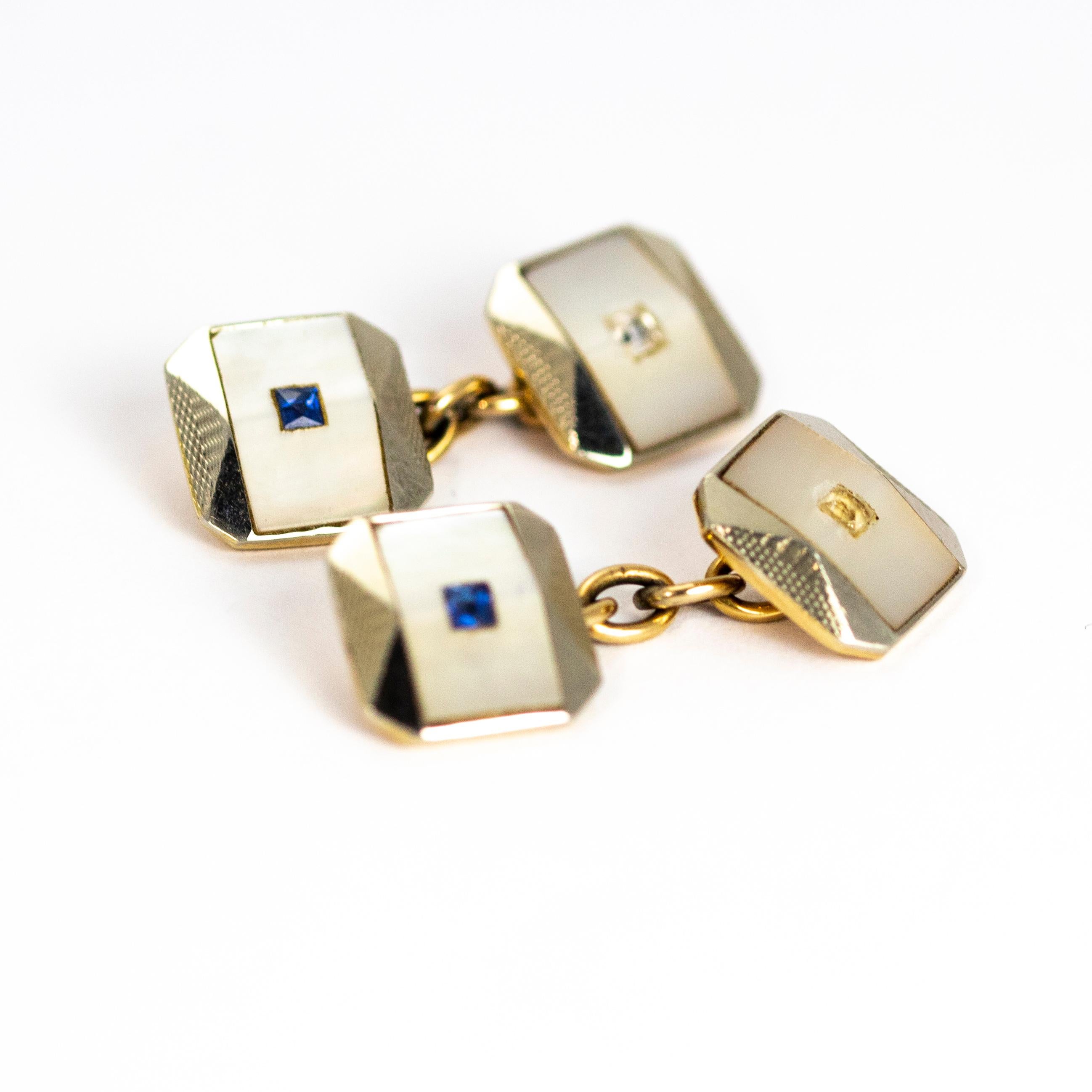Men's Edwardian Sapphire and Diamond 18 Carat Gold Cuff Links
