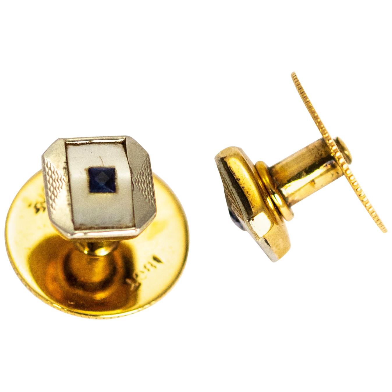 Edwardian Sapphire and Diamond 18 Carat Gold Cuff Links In Fair Condition In Chipping Campden, GB