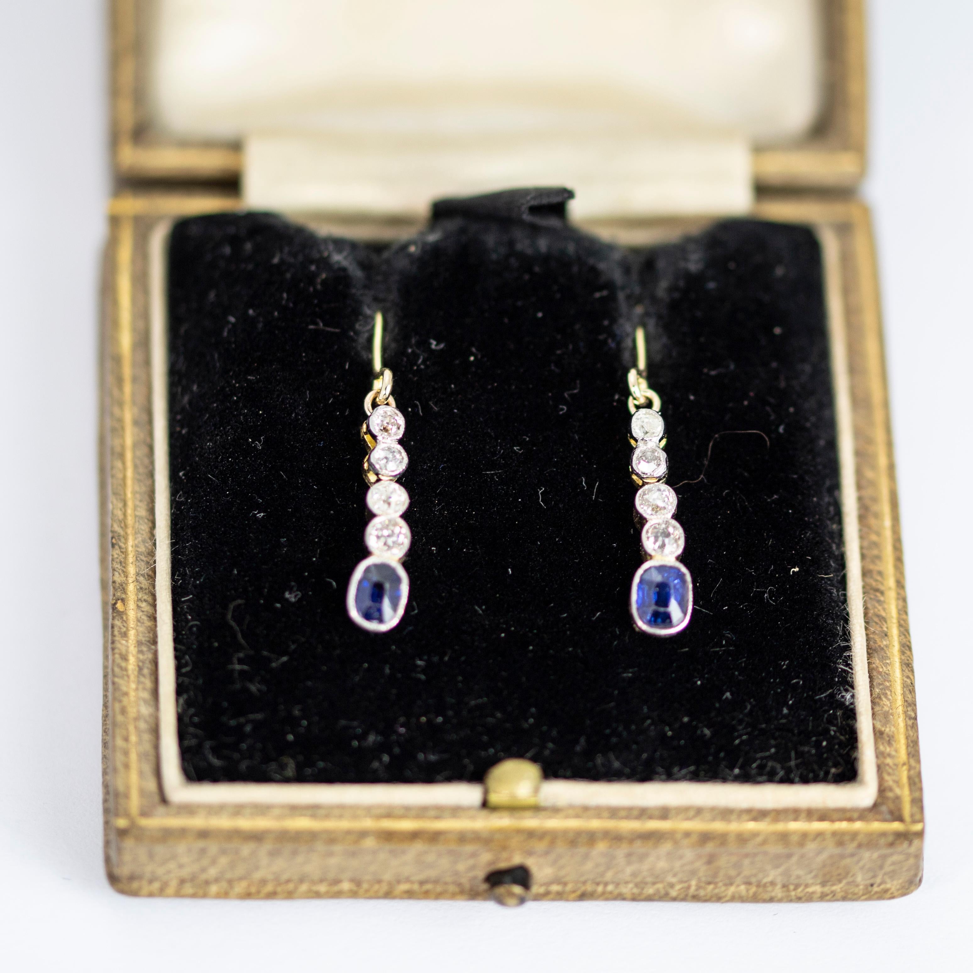 Women's Edwardian Sapphire and Diamond 18 Carat Gold Drop Earrings