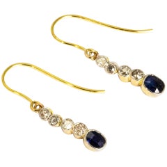 Edwardian Sapphire and Diamond 18 Carat Gold Drop Earrings