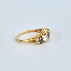 Edwardian Sapphire and Diamond 18 Carat Gold Five-Stone Ring