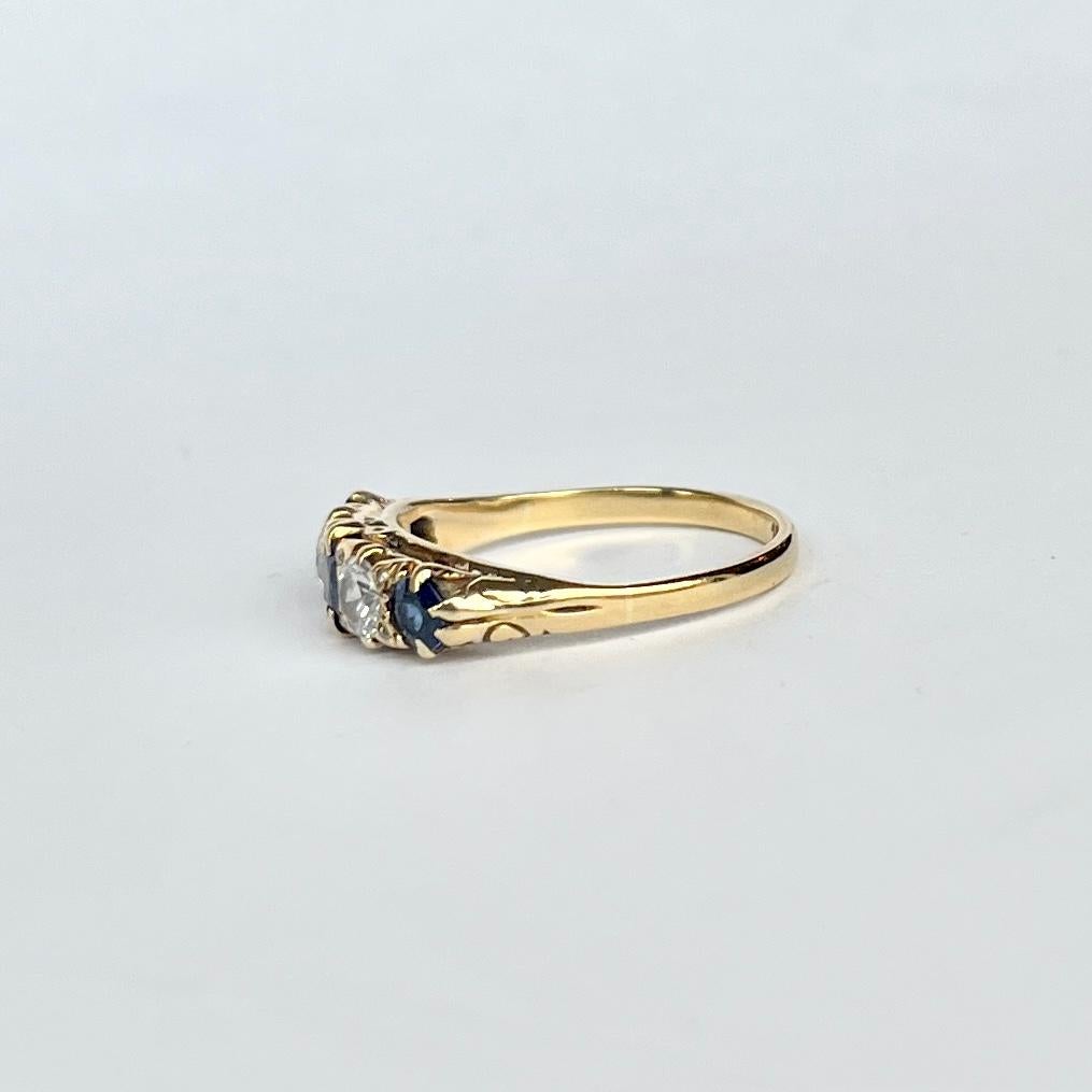 Women's Edwardian Sapphire and Diamond 18 Carat Gold Five-Stone Ring For Sale