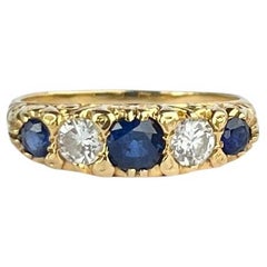 Edwardian Sapphire and Diamond 18 Carat Gold Five-Stone Ring