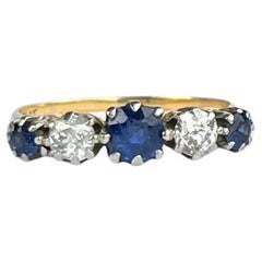 Antique Edwardian Sapphire and Diamond 18 Carat Gold Five-Stone Ring