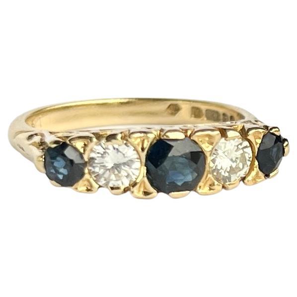 Edwardian Sapphire and Diamond 18 Carat Gold Five-Stone Ring