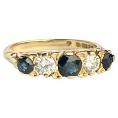 Edwardian Sapphire and Diamond 18 Carat Gold Five-Stone Ring