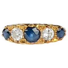 Edwardian Sapphire and Diamond 18 Carat Gold Five-Stone Ring
