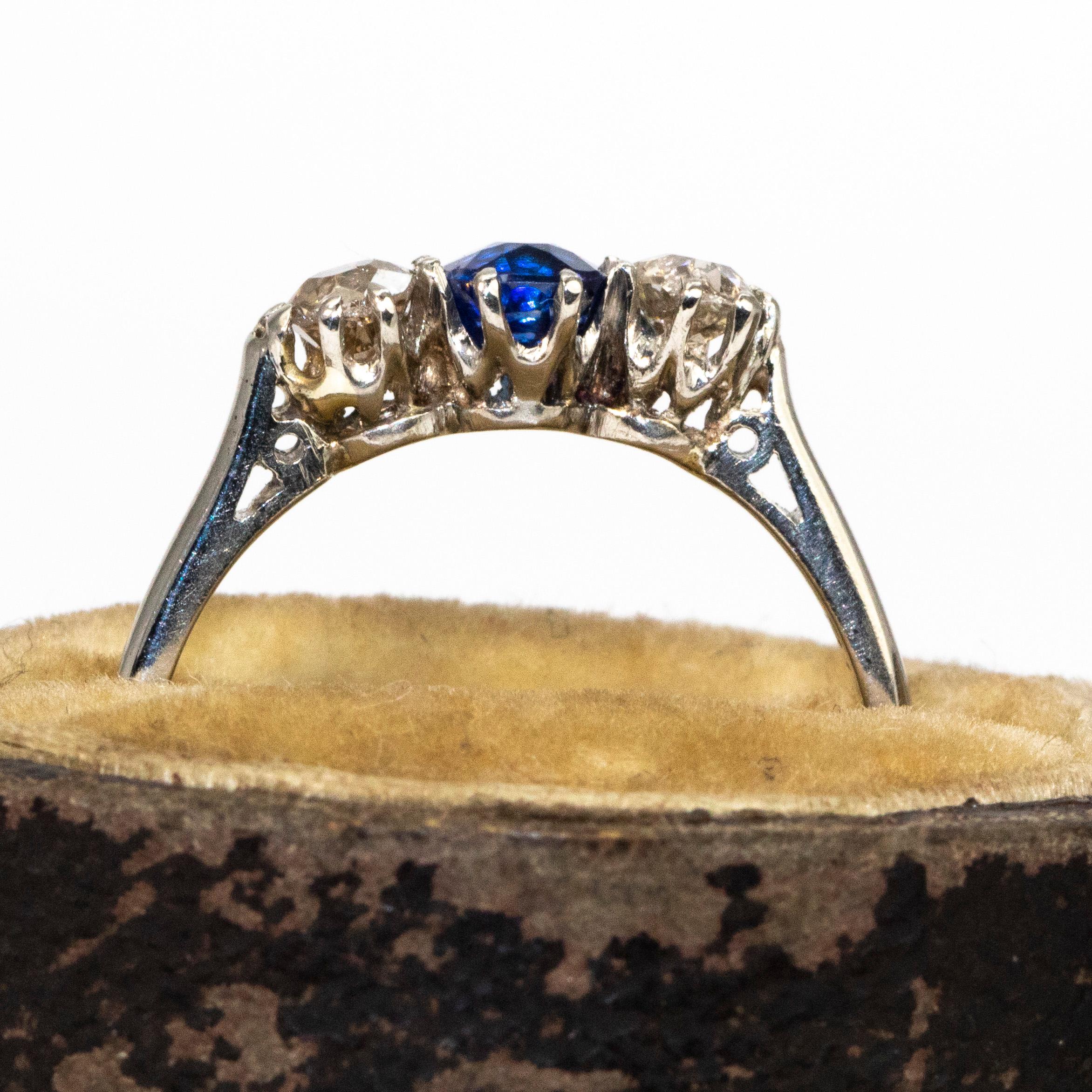 Women's Edwardian Sapphire and Diamond 18 Carat Gold Three-Stone