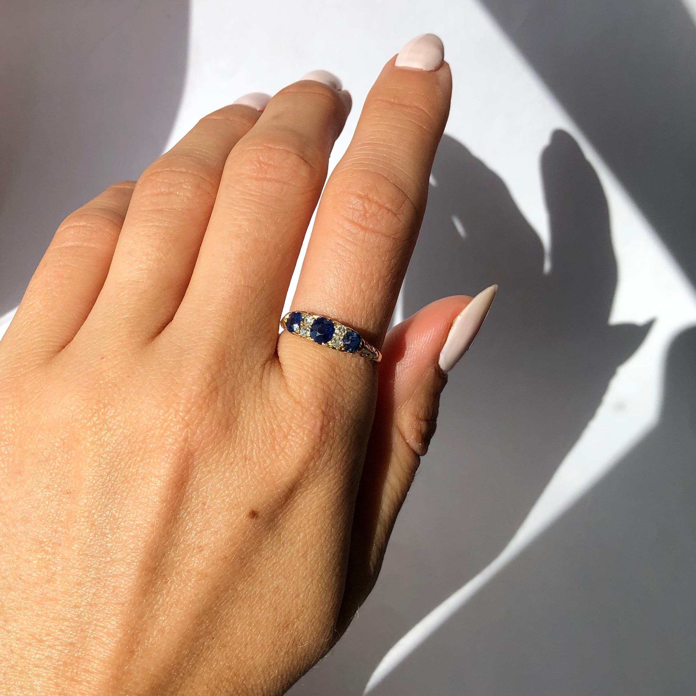 Women's Edwardian Sapphire and Diamond 18 Carat Gold Three-Stone Ring