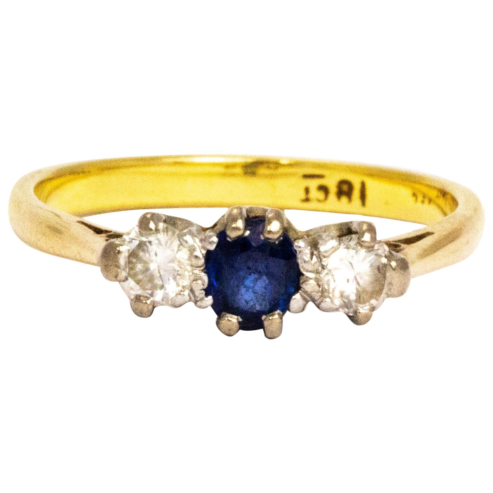 Edwardian Sapphire and Diamond 18 Carat Gold Three-Stone Ring