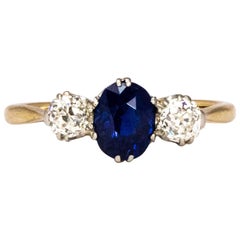 Edwardian Sapphire and Diamond 18 Carat Gold Three-Stone Ring