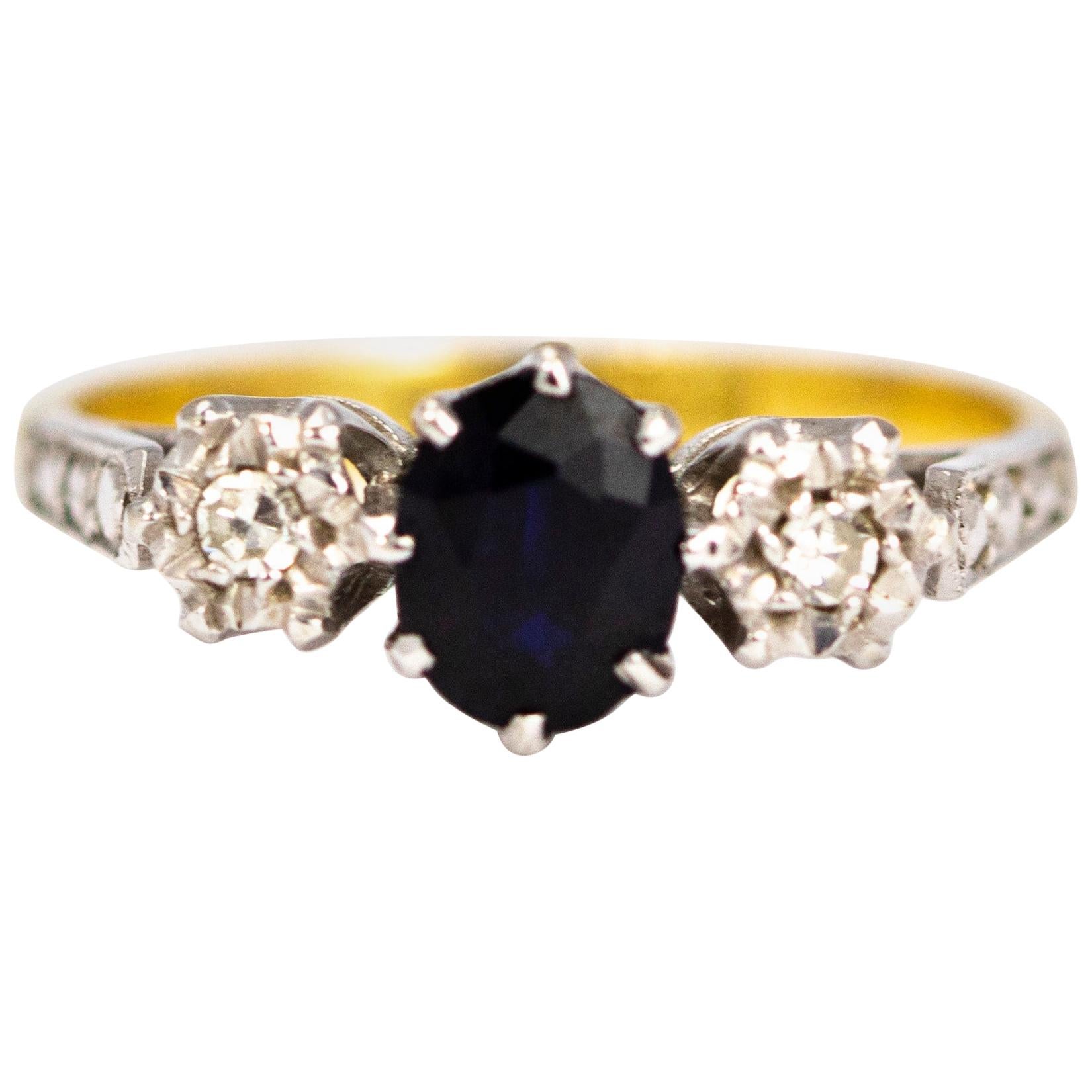 Edwardian Sapphire and Diamond 18 Carat Gold Three-Stone Ring