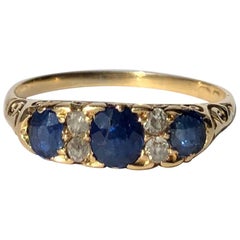 Edwardian Sapphire and Diamond 18 Carat Gold Three-Stone Ring