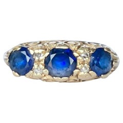 Vintage Edwardian Sapphire and Diamond 18 Carat Gold Three-Stone Ring