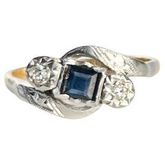 Edwardian Sapphire and Diamond 18 Carat Gold Three-Stone Ring