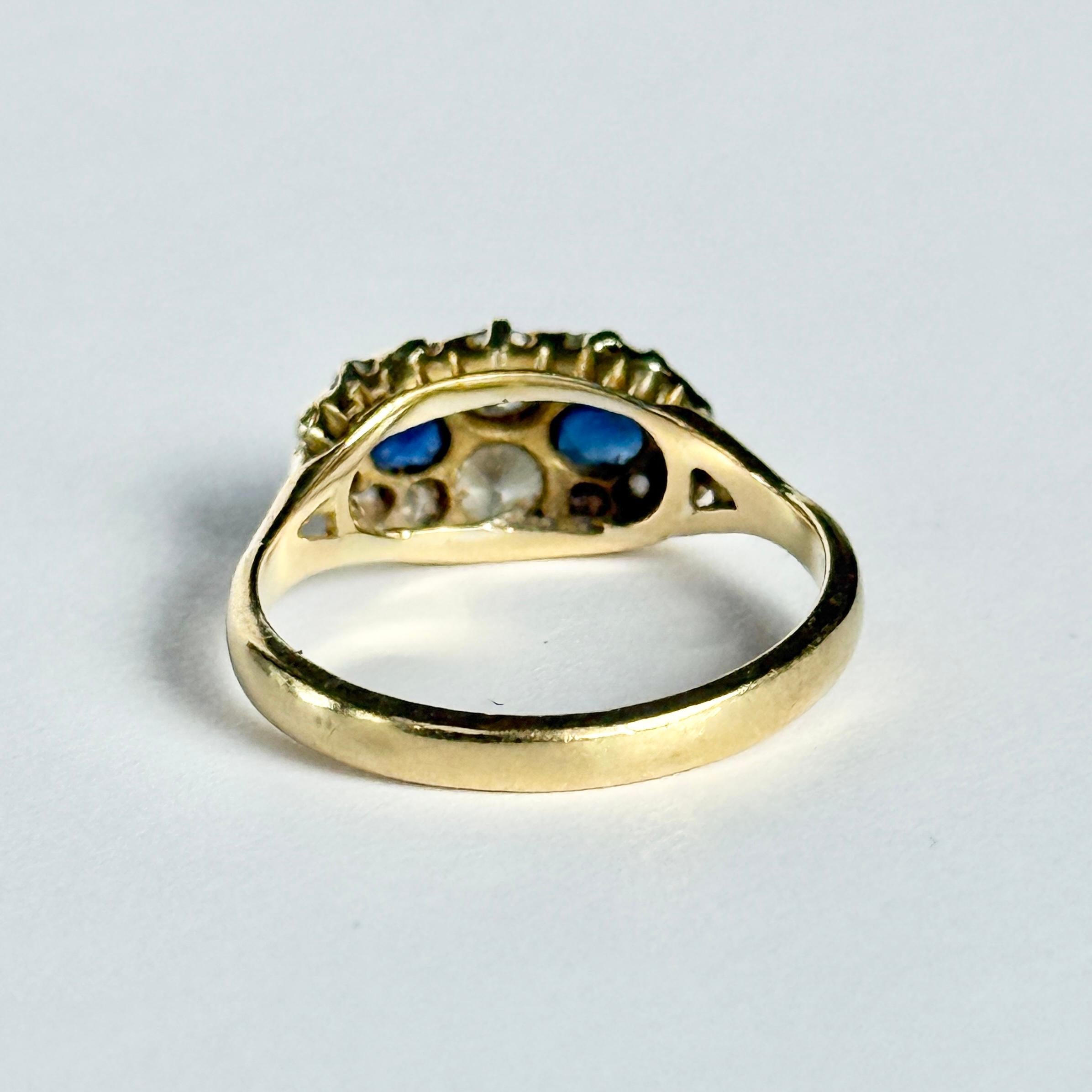Edwardian Sapphire and Diamond 18 Carat Gold Two Stone Ring For Sale 1