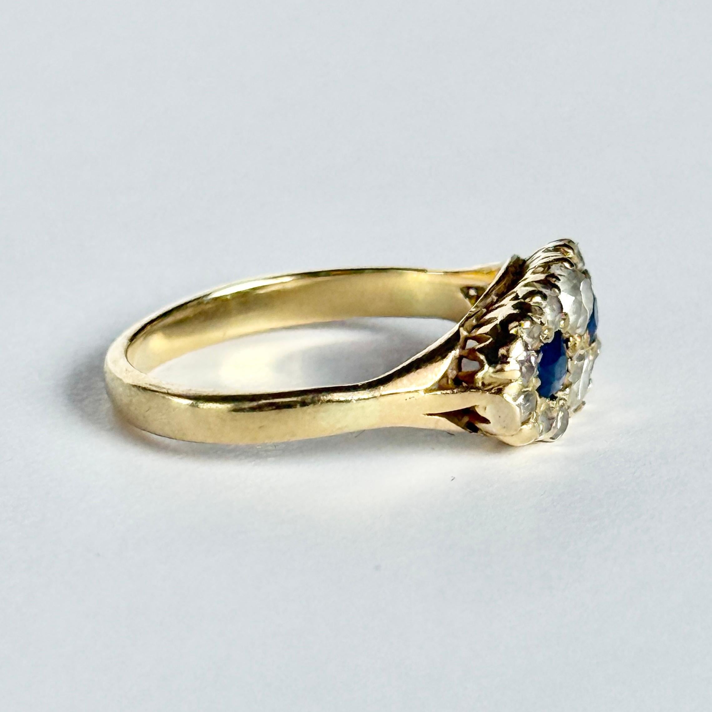 Edwardian Sapphire and Diamond 18 Carat Gold Two Stone Ring For Sale 2