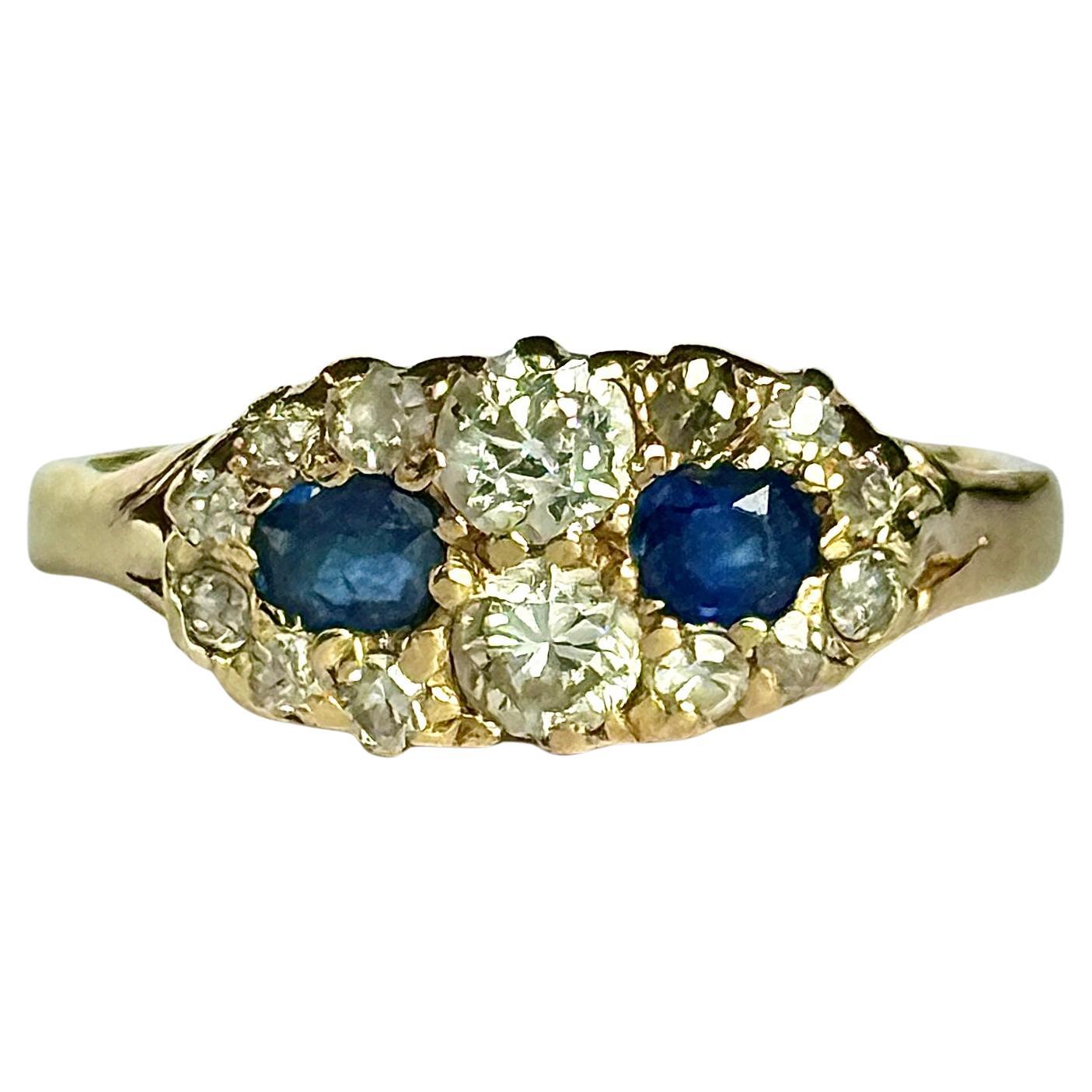 Edwardian Sapphire and Diamond 18 Carat Gold Two Stone Ring For Sale