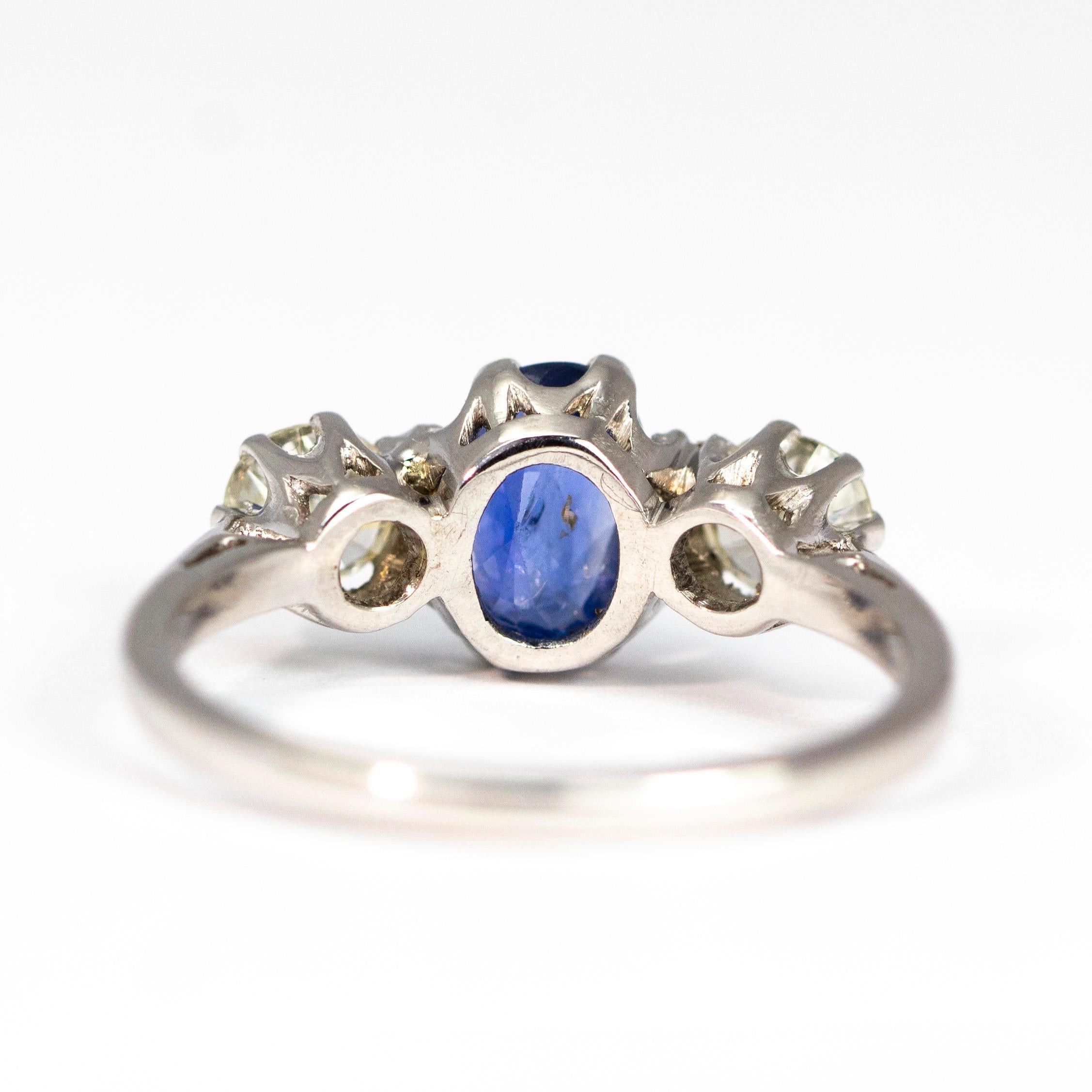 Women's Edwardian Sapphire and Diamond 18 Carat White Gold and Platinum Three-Stone Ring