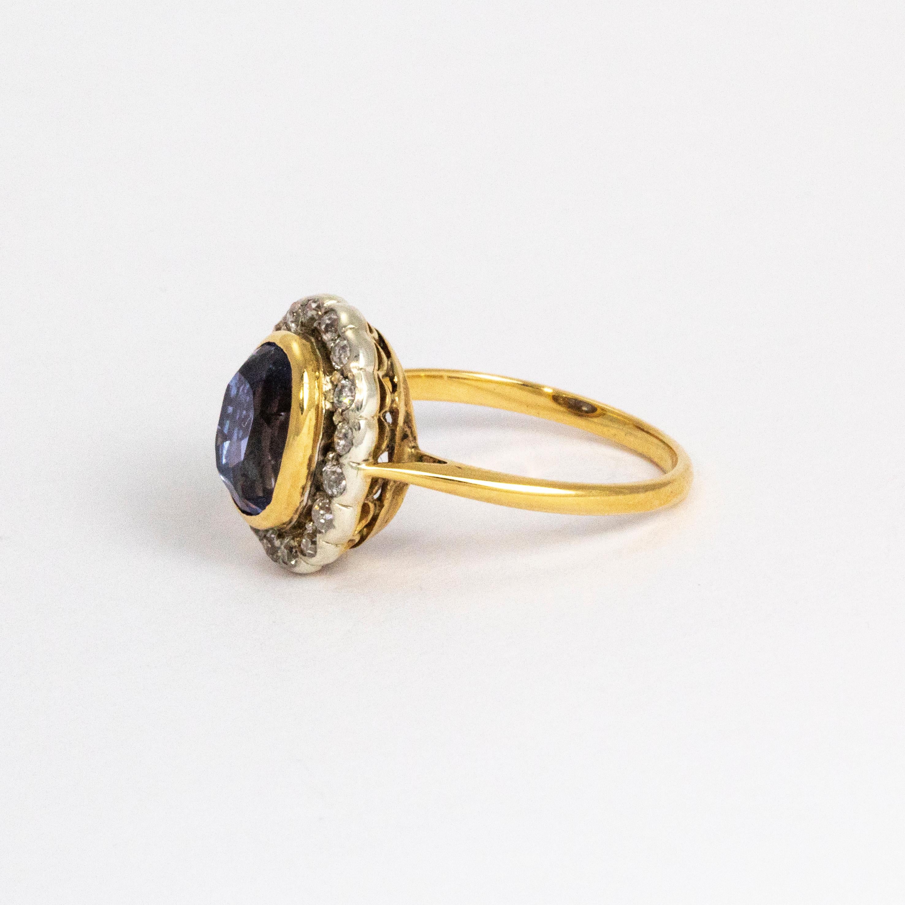 Absolutely stunning Sapphire ring, the Sapphire measuring approximately 1.50ct and is surrounded by shimmering old mine cut diamonds supported by a fine gallery.

Ring Size: K or 5 1/4