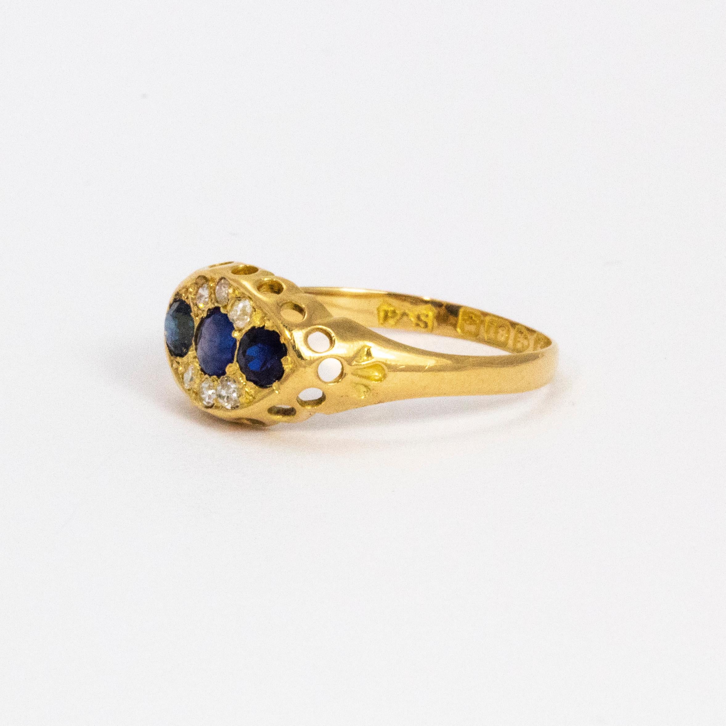 Edwardian Sapphire and Diamond 18 Carat Gold Ring In Good Condition In Chipping Campden, GB